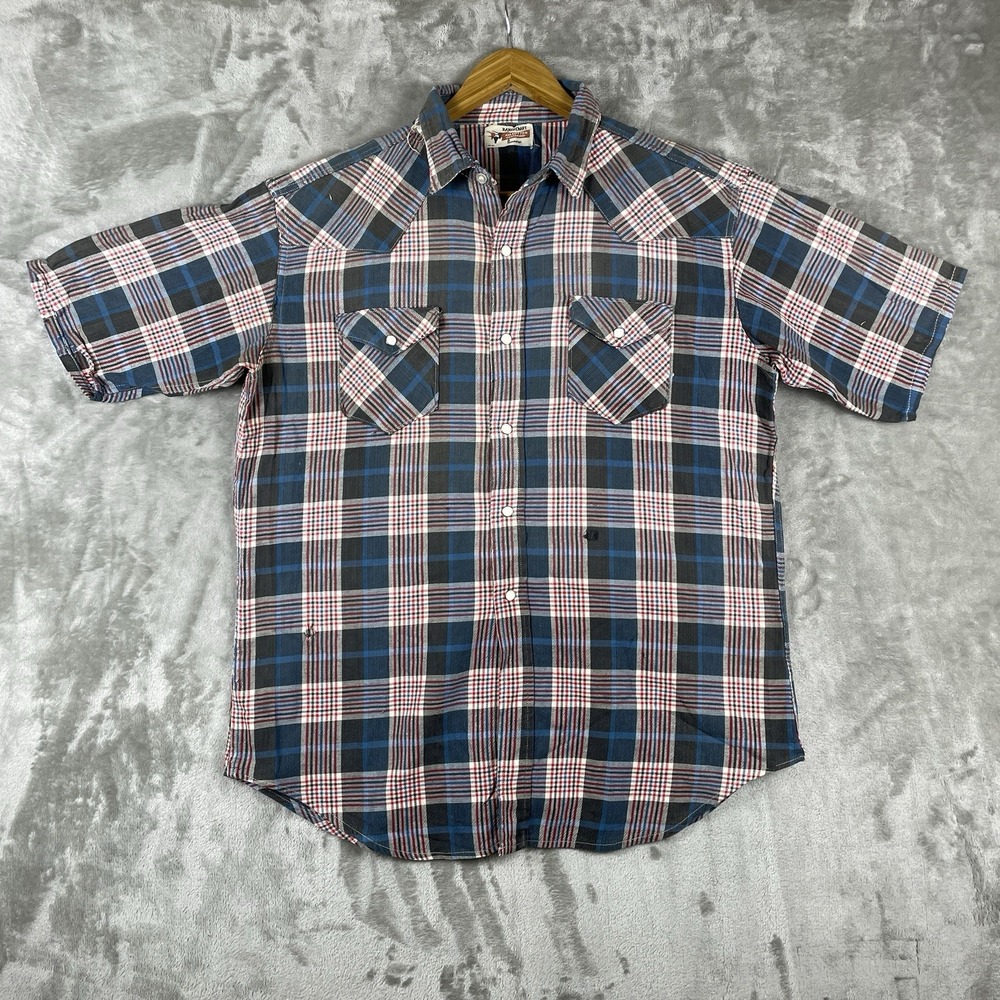 Vintage Penneys Sanforized Woven Cotton Flannel Shirt 23x30 Ranchcraft 1950s 50s